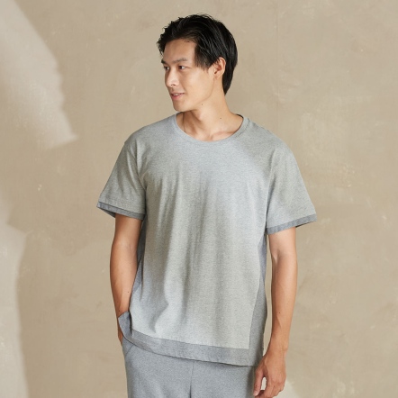 男裝 | 素面剪接短袖上衣-迷霧灰