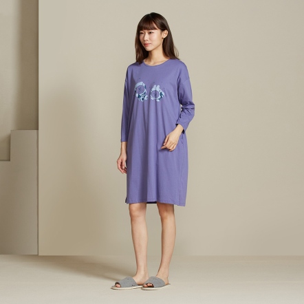 LINE FRIENDS｜好友星球網印七分袖洋裝-星光紫