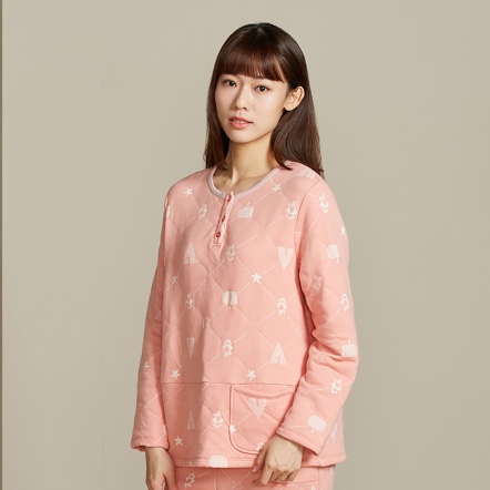 海鸚鵡包紗半開襟長袖上衣-薔薇粉