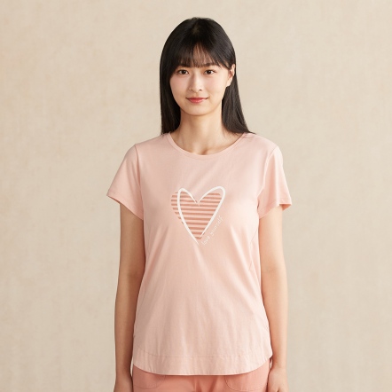 【蘆薈纖維】愛心網印短袖上衣-貝殼粉