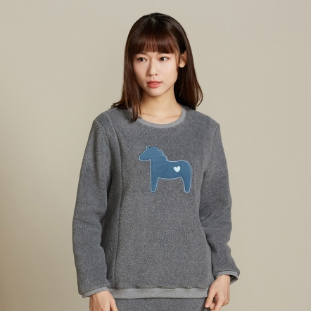 搖粒絨冰島馬長袖上衣-岩石灰