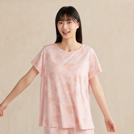 雨林馬來貘印花短袖上衣-貝殼粉