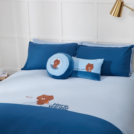 LINE FRIENDS｜熊大啟程 被套+枕套組-淺藍