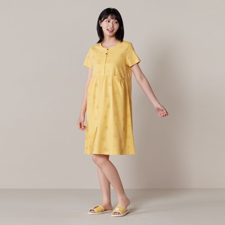 DINOTAENG｜QUOKKA & BOBO 印花短袖洋裝-盛夏黃