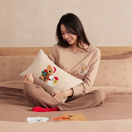 【預(yù)購(gòu)】DINOTAENG｜冬日方形抱枕（30x45公分）-奶茶棕