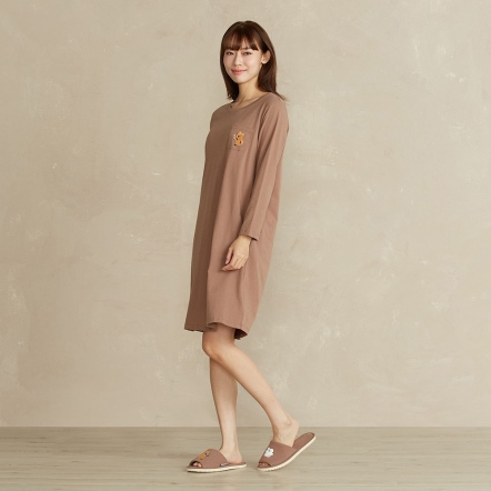 DINOTAENG | 早餐繡花洋裝-可可棕